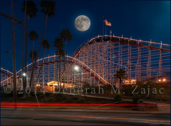 August SuperMoon over the Giant Dipper Santa Cruz CA