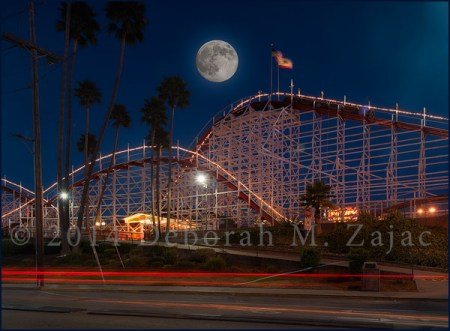 August SuperMoon over the Giant Dipper Santa Cruz CA