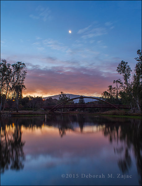 Waning Crescent Moon with Saturn over Vason Lake Los Gatos CA