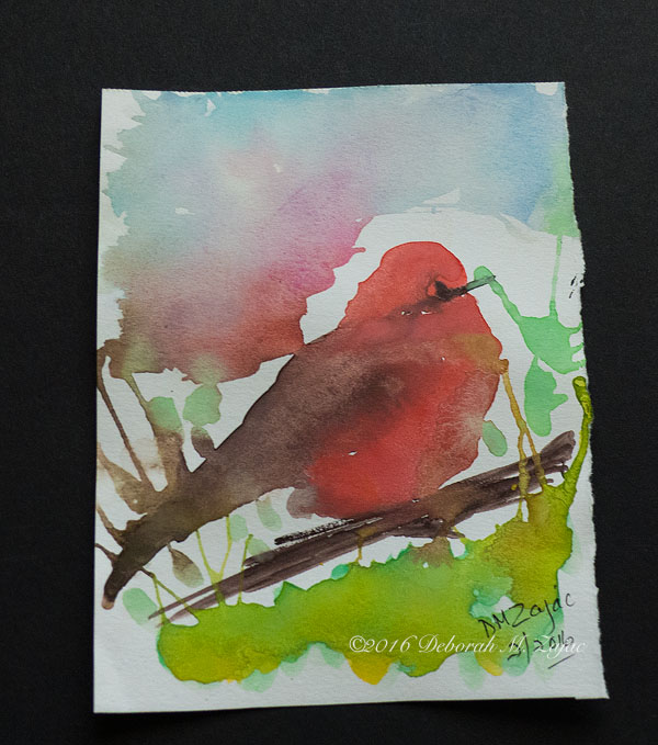 Vermilion Flycatcher in Watercolor