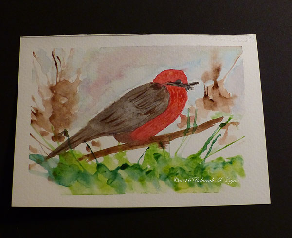 Vermilion Flycatcher Male in Watercolor