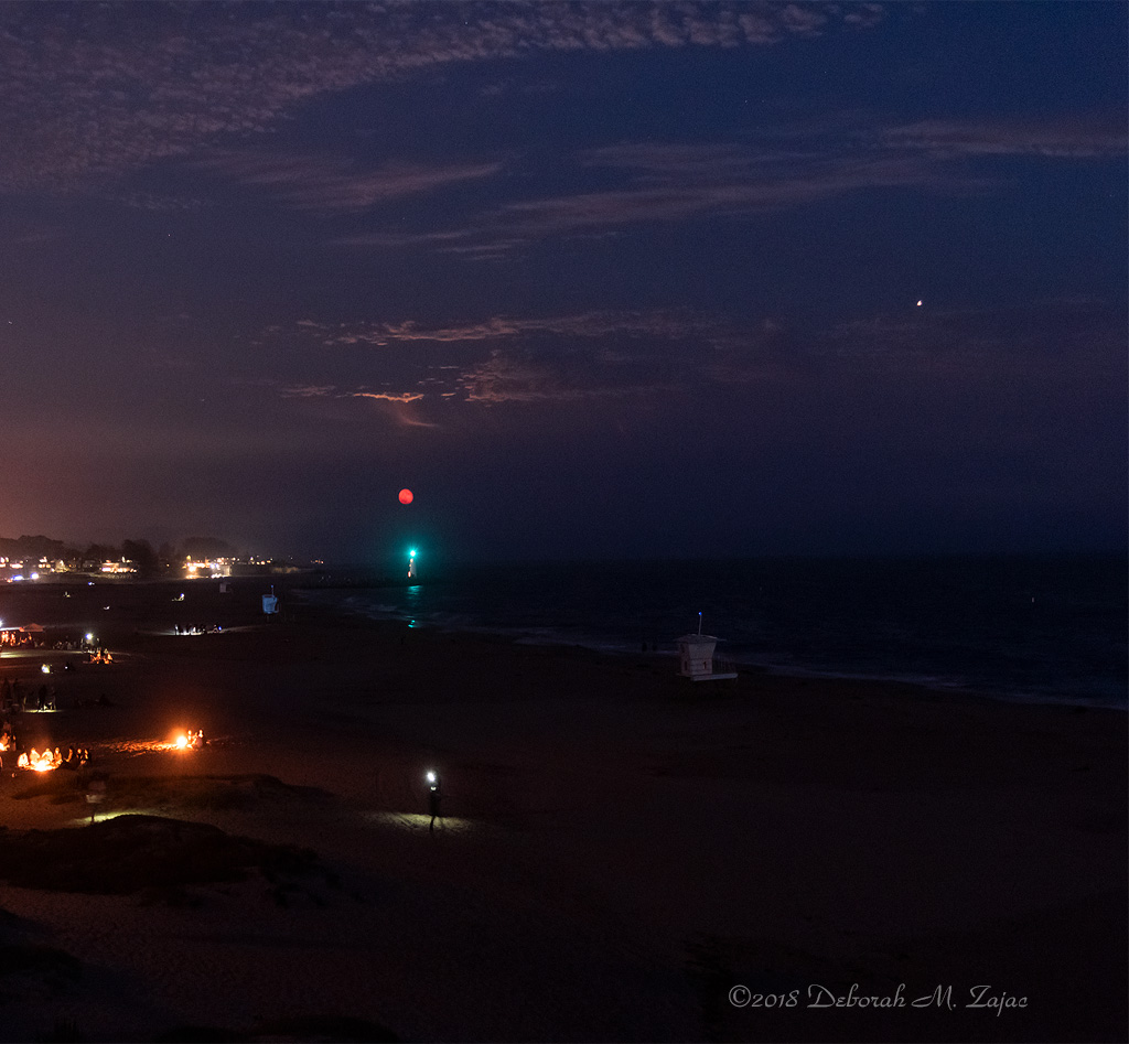 Waxing Gibbous Moon and Mars over Walton Lighthouse