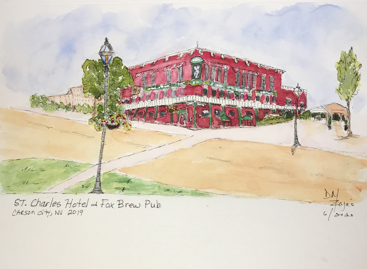 St Charles Hotel and Fox Brew Pub Watercolor